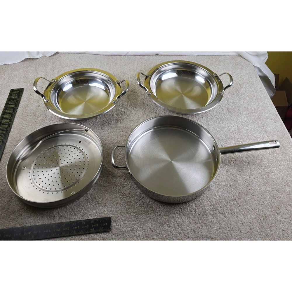 Wolfgang Puck Bistro Cookware Set 18-10 Stainless Steel Skillet Steamer 4pc